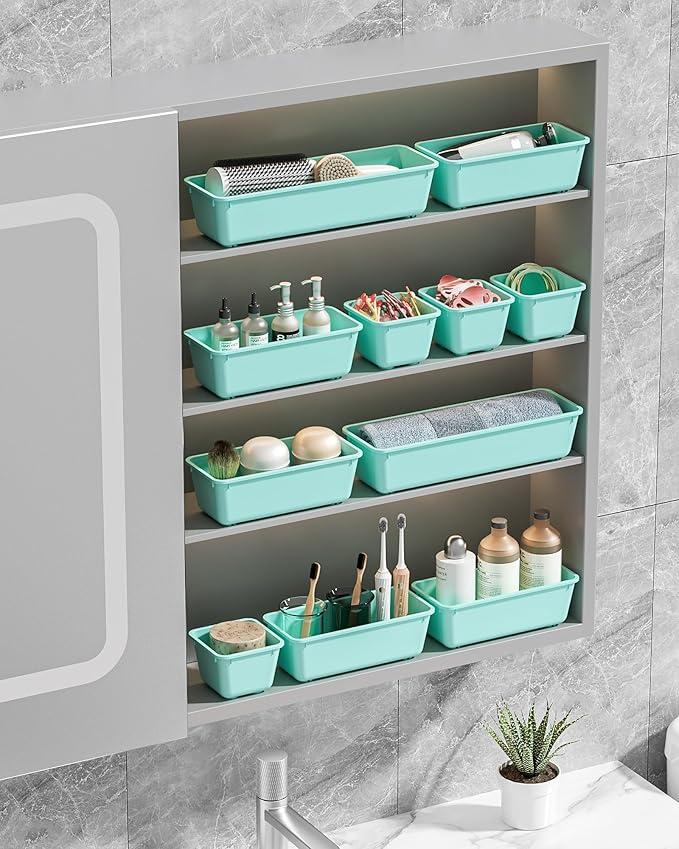 13 Pack Plastic Drawer Organizers Set, Blue