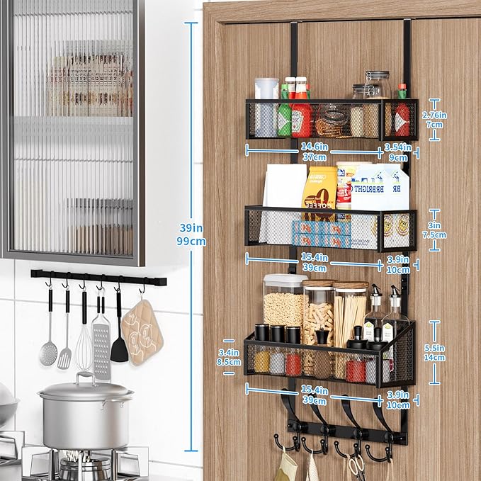 Over The Door Hooks Organizer, Black, 4-Tier