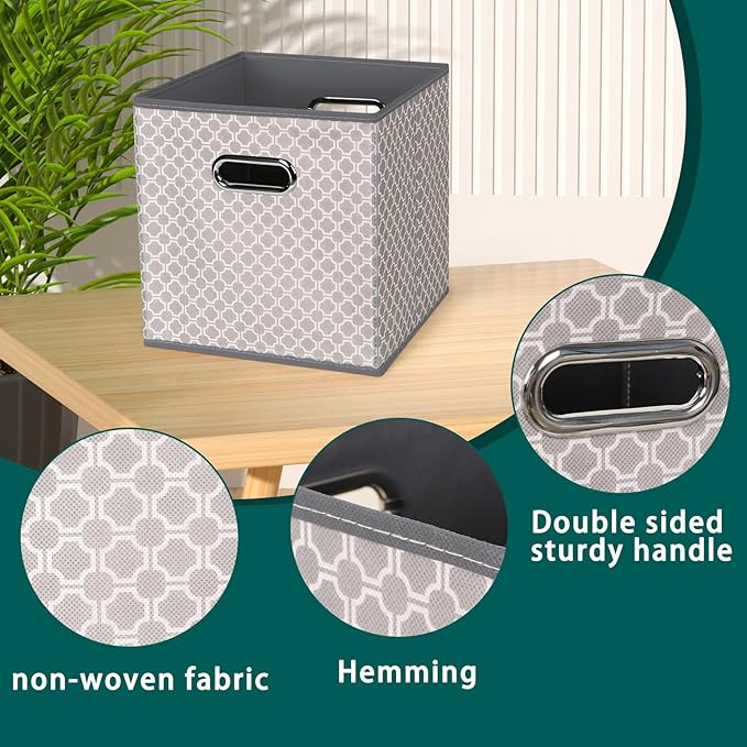 Fabric storage bins Cubes, Fabric Cube Organizer with Handle, Light Grey