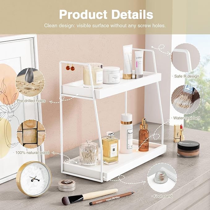 White 2 Tier Bathroom Organizer Countertop