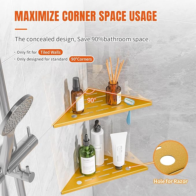 Shower Corner Shelf with Razor Hole, Modern Style Shower Caddy