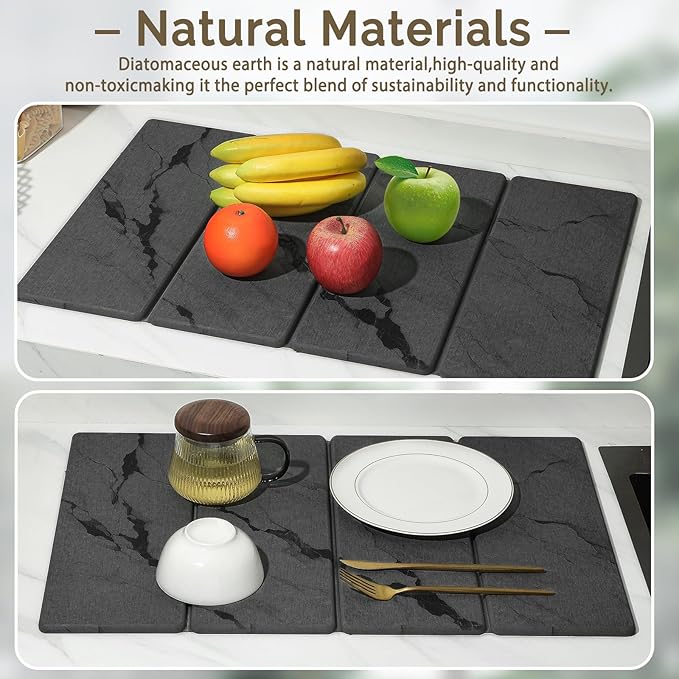 Large Stone Dish Drying Mat for Kitchen Counter, Dark gray 24"x16"&8"x4"