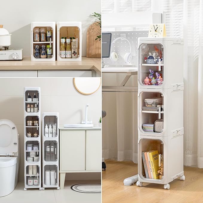 5-Tier Tall Narrow Storage Cabinet, Cream White