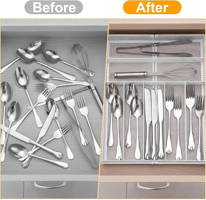 2 Pcs Utensil Drawer Silverware Organizer, White