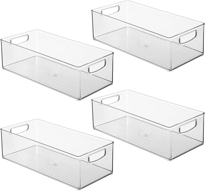 iDesign Stackable Storage Bin - Organizer Bin for Kitchen and Pantry, Set of 4, Clear, Made in USA