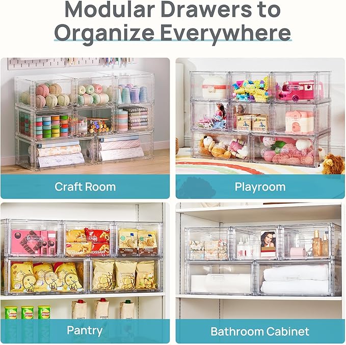 8 Pack Large & Medium Stackable Drawer Organizer Set