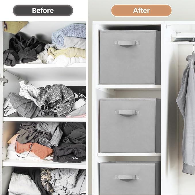 STORAGE MANIAC Storage Cubes, 13 Inch Collapsible Storage Bins with Handles, 10 Pack Fabric Foldable Bins for Organization, Durable Storage Bins for Closet, Shelves, Offices, Toys, 10-Pack Grey