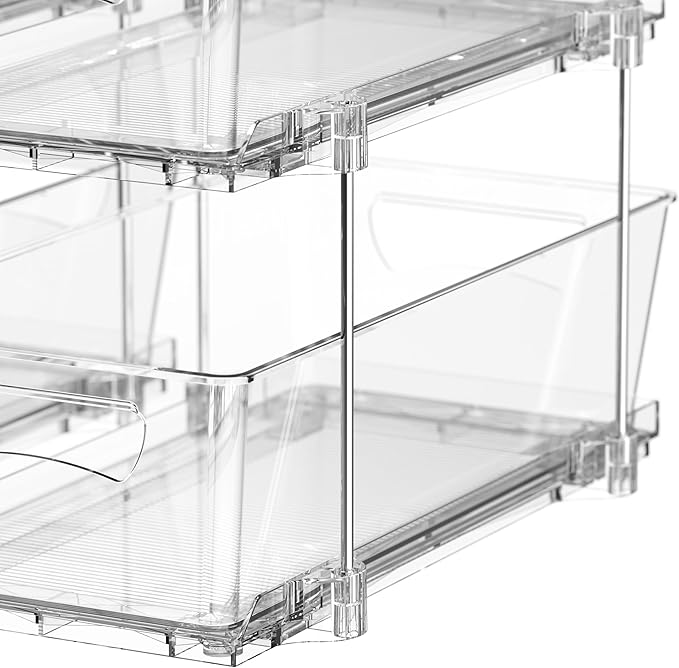 Simple Houseware 2 Tier Basket Drawer Cabinet Pull-Out Organizer, 2 Pack, Clear