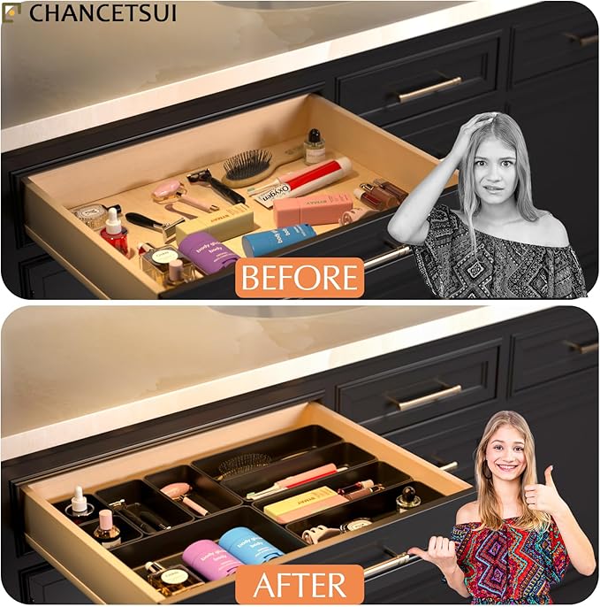 9 Pcs Stackable Drawer Organizer Trays Set, Black