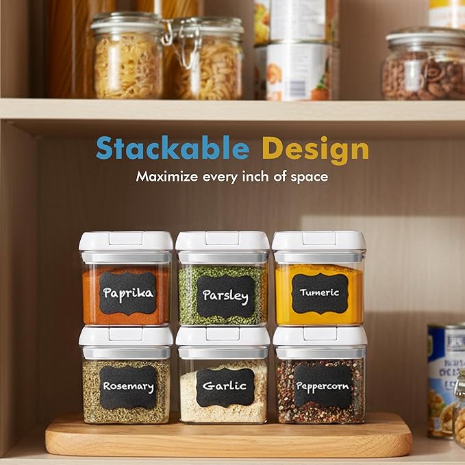 Shazo 6 PC Airtight Food Storage Containers + 6 Spoons Included - BPA Free Plastic Snack & Spice Containers with Easy Lock Lids - Kitchen and Pantry Organization for Herbs Coffee Tea - 0.5L / 2.1 Cup