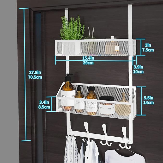 Kaiferty Over The Door Hooks Organizer, Coat Rack Over The Door Storage Hanger Towel Rack, Back of Door Storage Organizer for Bathroom,Bedroom,Kitchen,Office (White, 3-Tier)