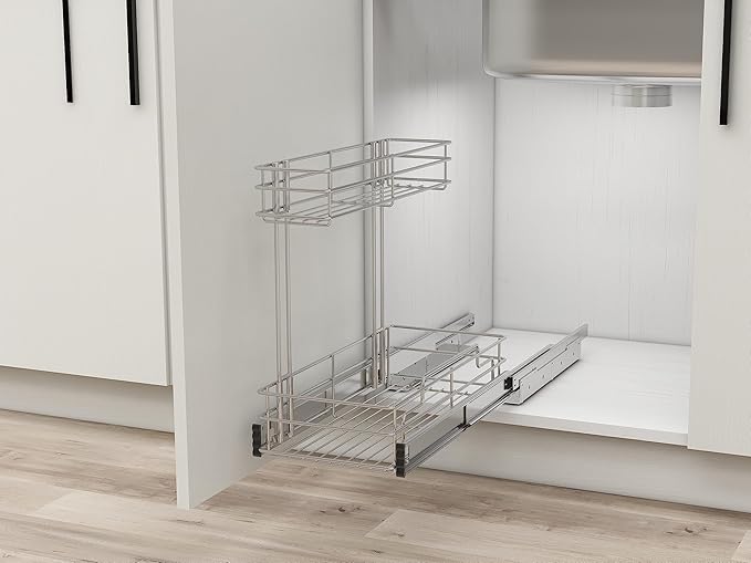 Under Sink Organizer 9" W X17 D, Pull Out Cabinet Organizer 2 Tier, 1 Pack