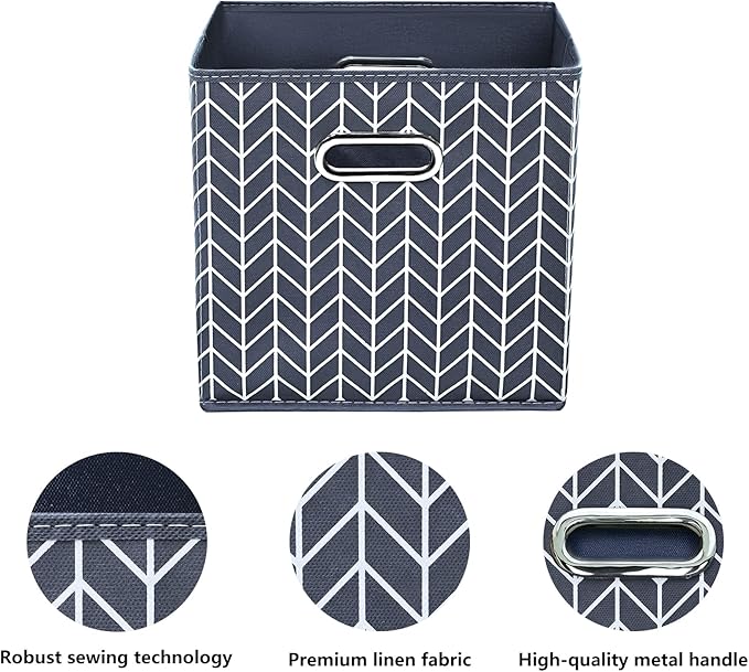 11 Inch Cube Storage Bins , Fabric Cube Organizer Bins with Handle, Foldable Cube Bins for Cloth or Accessary Storage, 11x11x11 set of 6,(Gray Wave)