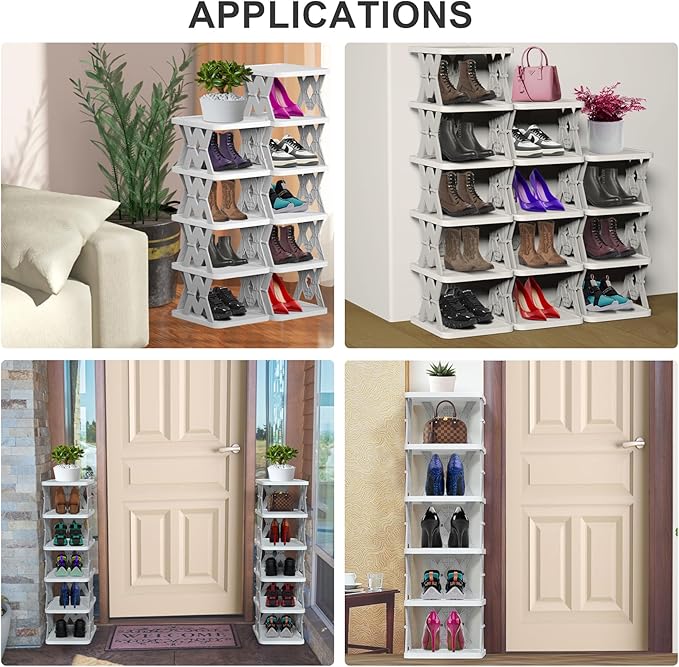 Shoe Rack, 6 Tier Shoe Organizer Without Assembly, Foldable Small Shoe Rack Space Saving, Collapsible Shoe Organizer for Entryway, Front Door Entrance, Kids, Bedroom, White