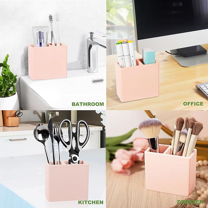 Diatomite Toothbrush Holder 2 Slots Tooth Brush Holder for Bathroom, Kids Electric Toothbrush and Toothpaste Organizer for Countertop, Shower, Vanity, Blush Pink