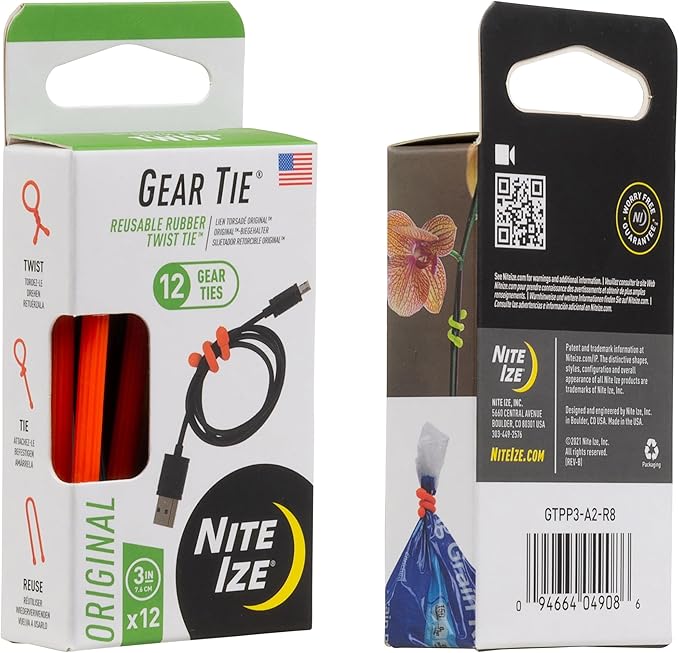 Nite Ize Gear Tie Original ProPacks - Reusable Rubber Twist Ties for Indoor & Outdoor Use - Bendable Wire Interior - Durable Rubber Exterior - Secure Grip - Assorted Colors, 3" (12 Pack)