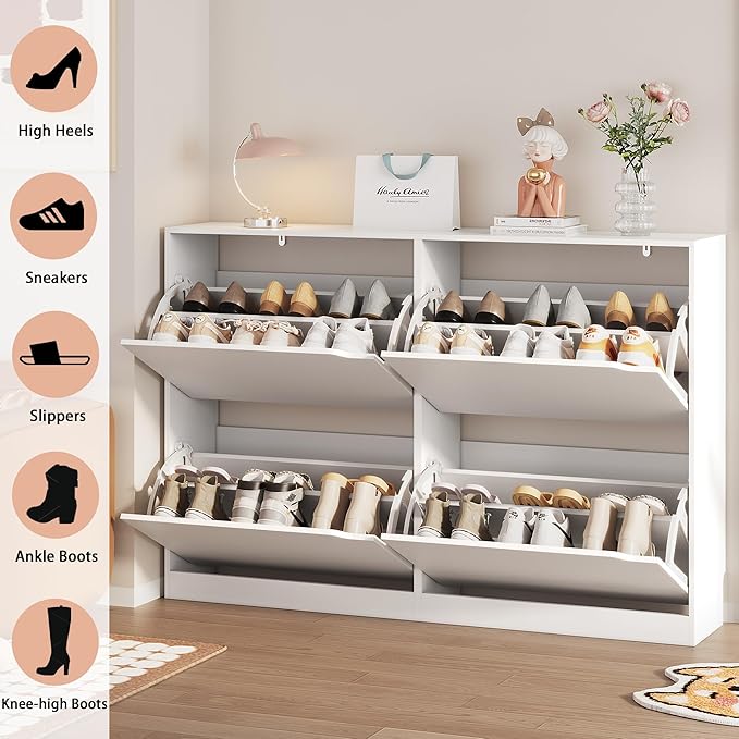 Shoe Storage Cabinet, White, 47.24" x 32.28" x 9.44"