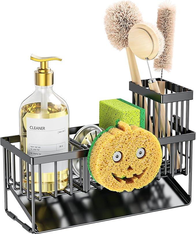 Cisily Kitchen Sink Caddy Organzier with High Brush Holder, 9.25″)