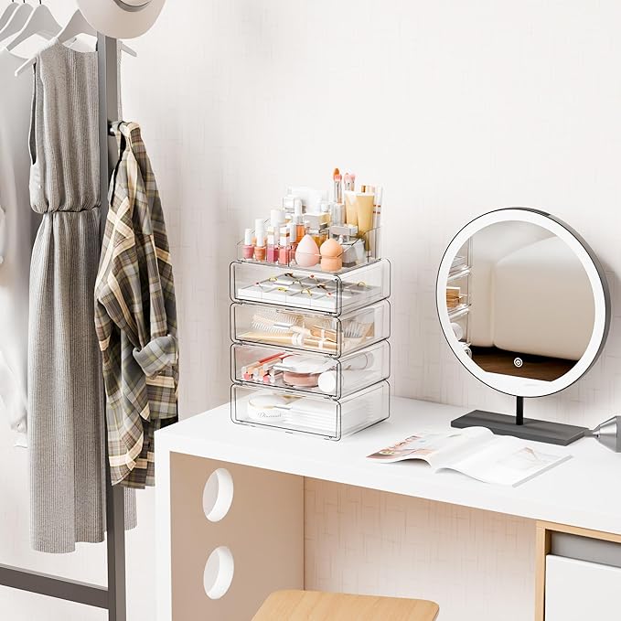 Yieach Clear Acrylic Makeup Organizers Countertop for Dresser,Desk,Bathroom Vanity,5Tier Stackable Make up Holders and Makeup Cabinet,Tiered Cosmetic Storage and Make up Containers for Palette,Brush