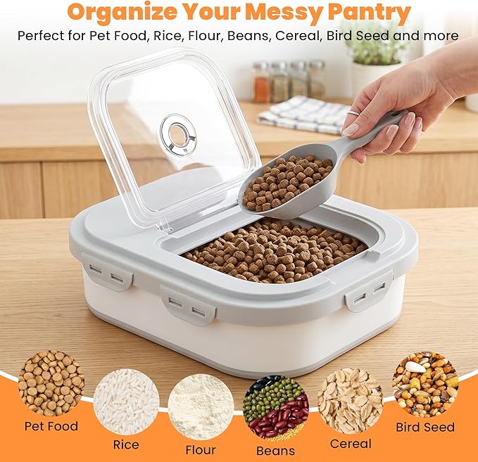 40 Lbs Dog Food Storage Container with Wheels, Collapsible Pet Food Storage Container with Clear Window, 2 Measuring Cups and Scoop, BPA Free Cat Food Container for Rice, Flour, Grain, Bird Seed