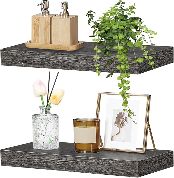 Floating Shelves for Wall, Wall Mounted Shelf Set of 2, Charcoal Gray BC40BJ01