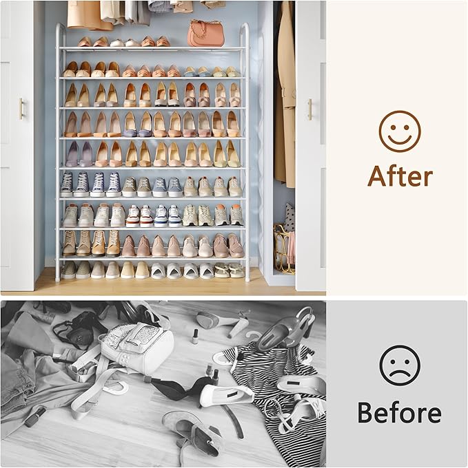 Hoctieon 8 Tier Shoe Rack for Closet, Durable Mesh Style Shoe Rack, Entryway Shoe Shelf, Shoe Storage Organizer for Hallway, Bedroom, Living Room, Wardrobe, White