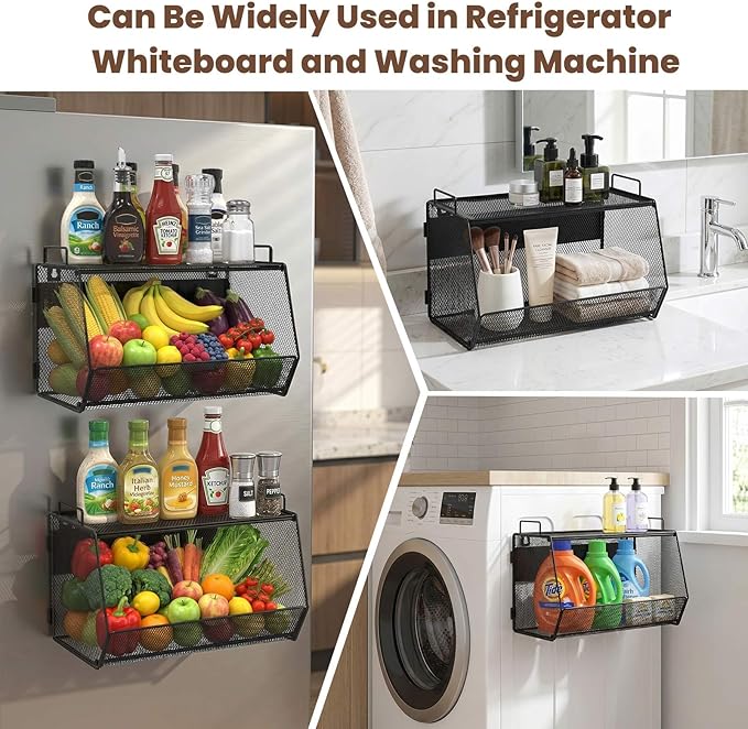 1 SET Magnetic Shelf for Fridge with Lid, Fruit Potato and Onion Storage Bins, Pantry Organizers and Storage, Large Container Magnetic Spice Rack for Refrigerator, Kitchen Counter & Cabinet