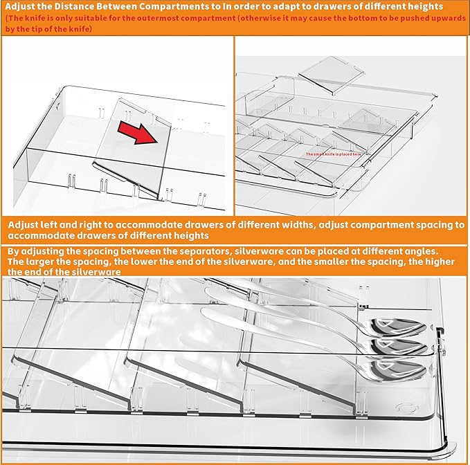 Large Expandable Silverware Organizer, Adjustable From 11'' to 21.3'', Spatula