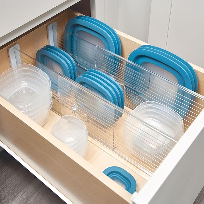 iDesign Expandable Deep Drawer Dividers for Kitchen, Dresser, or Desk Drawers - Set of 8 - Clear