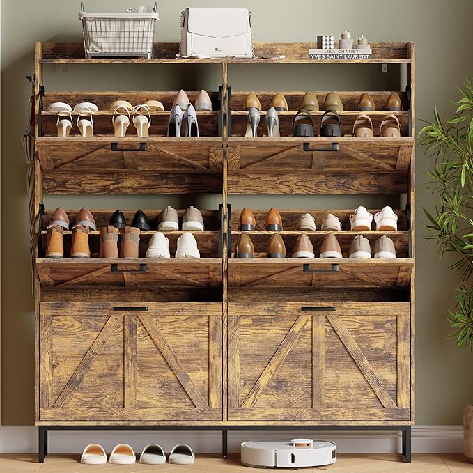 Shoe Cabinet with 6 Flip Drawers, Brown