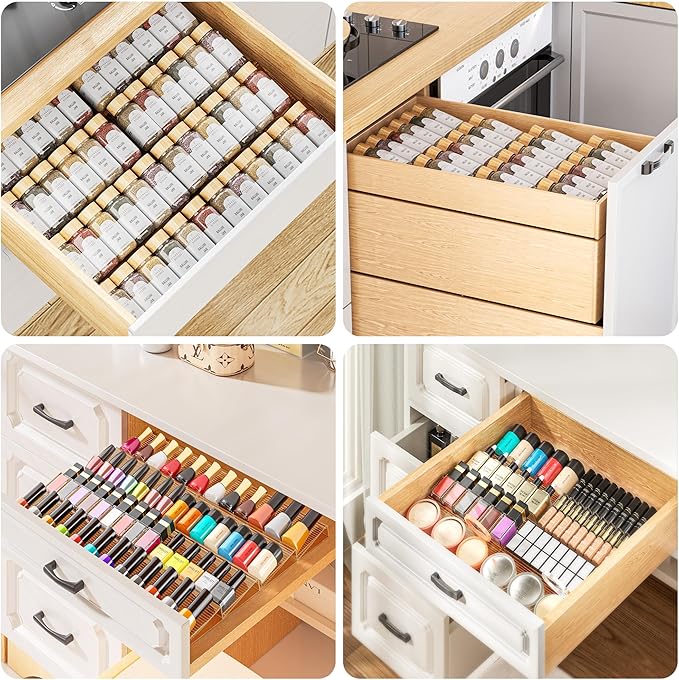 PanPanPal 8 Packs Spice Drawer Organizer, 2-Tier Acrylic Drawer Seasoning Organizer, Expandable From 11'' to 22'' Kitchen Spice Rack Organizers and Storage for Drawer (Jars not included), Amber