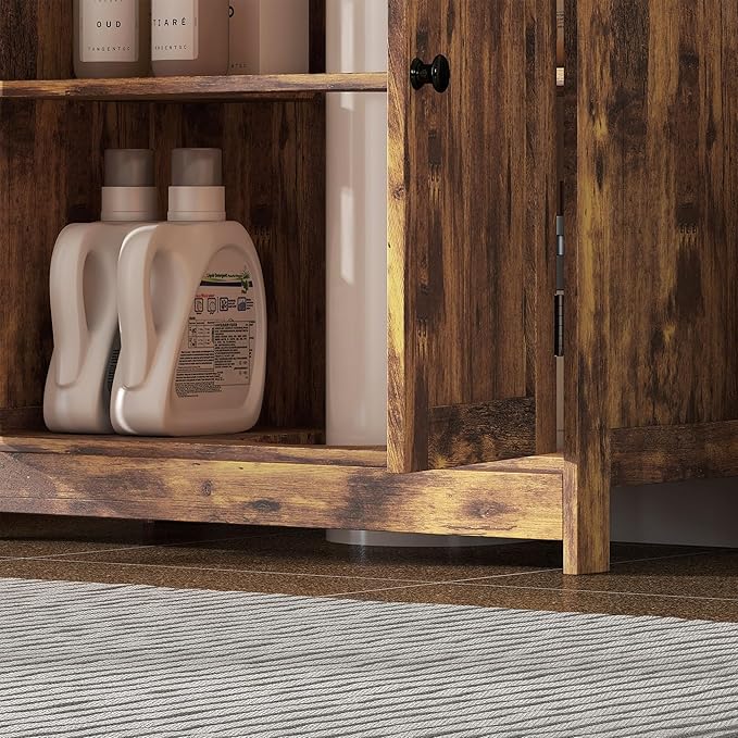HOMCOM Under Sink Bathroom Cabinet, Pedestal Sink Storage Cabinet with 2 Doors, Shelf and U-Shape, Rustic Brown