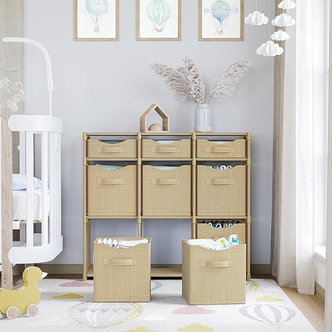 Cube Storage Organizer with Storage Bins Included - The Perfect Closet Organizers and Storage Solution. Includes 9 Storage Cubes, Great For Toy Storage, Closet Storage, Clothes Storage (Beige)