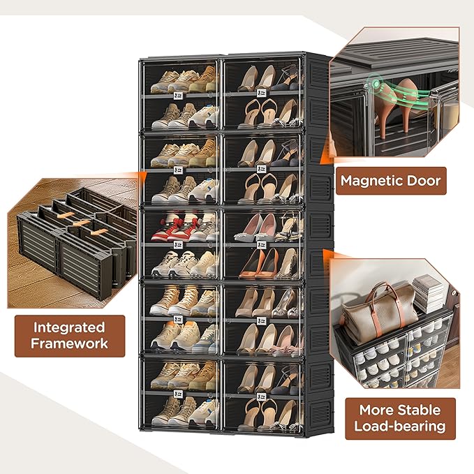 Vipbox Shoe Rack Organizer Cabinet for Closet Entryway,Clear Shoe Storage Boxes Stackable Sneaker Storage with Door Easy Assembly Black Shoe Cabinet with Lids Large 10 Tiers 40 Pairs