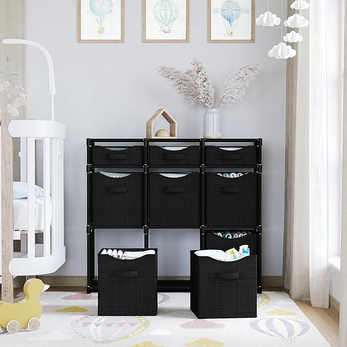 Cube Storage Organizer with Storage Bins Included - The Perfect Closet Organizers and Storage Solution. Includes 9 Storage Cubes, Great For Toy Storage, Closet Storage, Clothes Storage (Black)