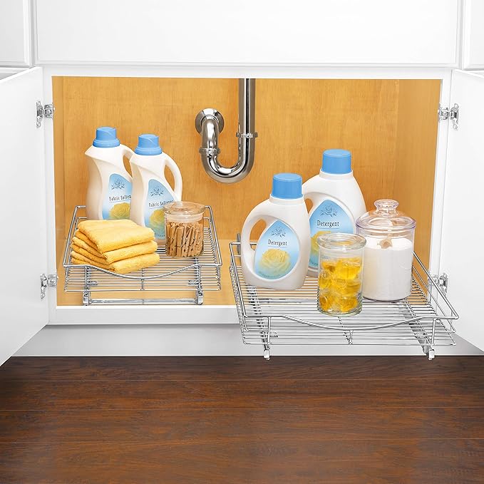 LYNK PROFESSIONAL® Pull Out Cabinet Organizer, 17" x 21" Slide Out Cabinet Organizer Pull Out Drawer – Pull Out Shelves for Kitchen Cabinets – Under Sink Organizers - Lifetime Ltd. Warranty, Chrome