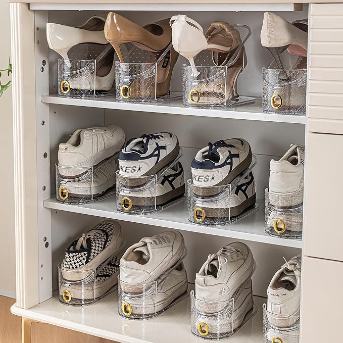 Shoe Slot Organizer 10 Pack - Shoe Slots,Can Save 50% of Shoe Stackers Space,Adjustable Shoe Stacking Device, Double-Layer Design for Shoe Slots Organizer for Closet. (Pattern, 10 Pack)