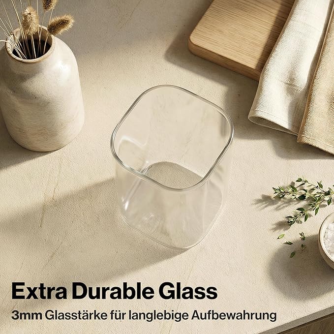 EDELHAUS Square Glass Storage Containers with Stainless Steel Lids 12-Pack (4x 30 oz, 8x 17 oz) Glass Storage Jars with Lids for Food, Stackable Glass Kitchen Canisters with 114 Labels for Pantry