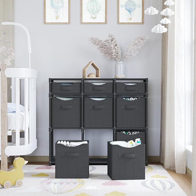 Cube Storage Organizer with Storage Bins Included - The Perfect Closet Organizers and Storage Solution. Includes 9 Storage Cubes, Great For Toy Storage, Closet Storage, Clothes Storage (Dark Grey)