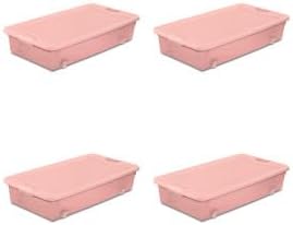Sterilite 4-Pack 56 Quart Wheeled Latching Box, Underbed Plastic Storage Organizer, Pearl Blush Tint - Under Bed Rolling Container Bin with Lid and Wheels for Home or Dorm Bedrooms and Closets