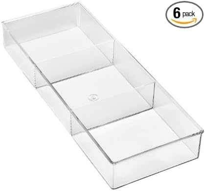 Whitmor 3 Section Small Easy Clean Clear Plastic Resin Drawer Organizer,(Pack of 6)