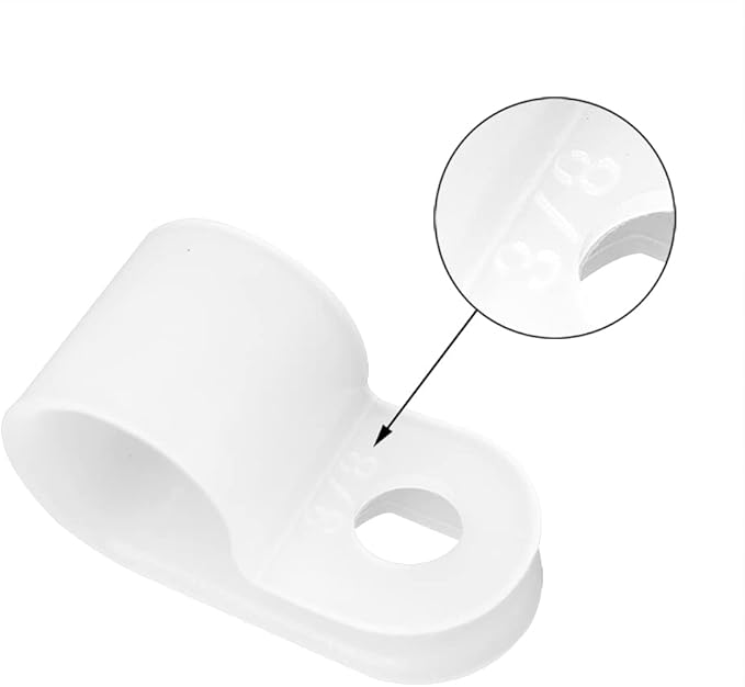 Cable Clamp R-Type Cable Clip Wire Clamp 3/8" Nylon Screw Mounting Cord Fastener Clips with Screws for Wire Management - White - 50 Pcs