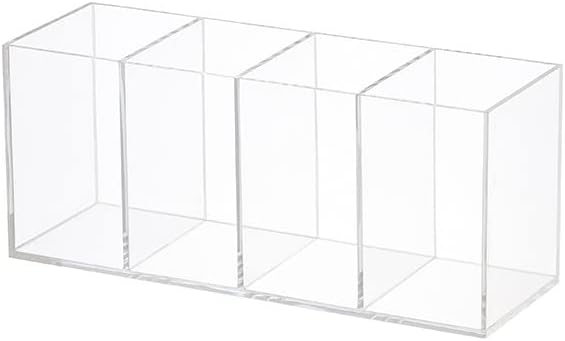 Acrylic Pen Holder 4 Compartments Clear Pencil Holder Organizer Makeup Brush