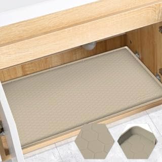 Waterproof Under Sink Mat 22" x 19", Silicone Cabinet Liner, Khaki
