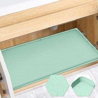 Waterproof Under Sink Mat 28" x 19", Silicone Cabinet Liner, Mint Green