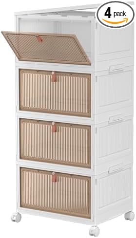 4 Tier Plastic Storage Bins with Lid, 28Qt Stackable with Lids for Bedroom