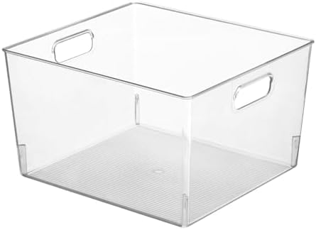 mDesign Plastic Storage Organizer Container Bin for Kitchen Organization in Pantry, Cabinet, Countertop Fridge, Refrigerator, and Freezer - Hold Food, Drink, or Snacks, Ligne Collection, 4 Pack, Clear