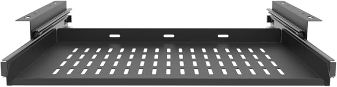 Sliding Under Desk Laptop Mount Shelf with Air Vents, W 16.3" x D 12" Metal Under Desk Slide Out Tray for Laptop (16 Inch Wide)