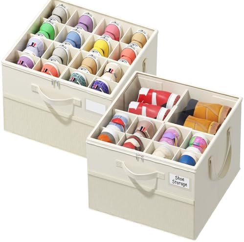 Plus Size 2 Pack Shoe Organizer for Closet, Foldable Shoe Storage Box