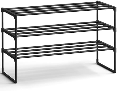 Shoe Rack, 3-Tier Shoe Organizer, Metal Storage Shelf
